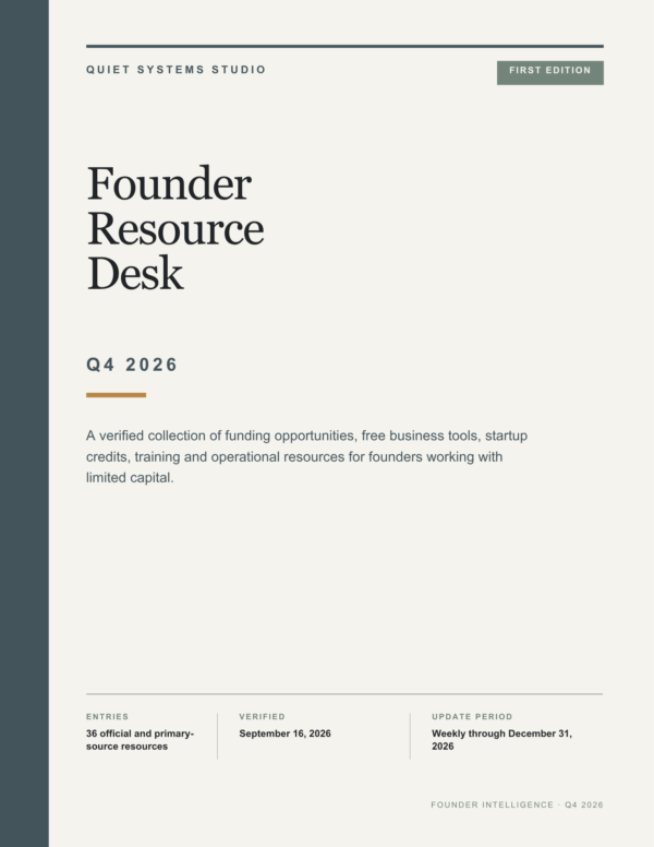 Founder Resource Desk, Q4 2026 First Edition cover